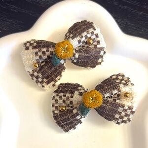 Elegant Checkered Bow Hair Clips